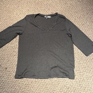 Fresh Produce | Striped Ribbed 3/4 Sleeve Stretch V-Neck Top Size 1X